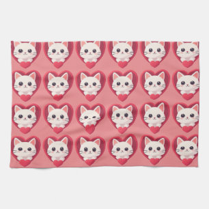 Süße weiße Katze mit Herz Kawaii Kitty Liebesdesig Geschirrtuch