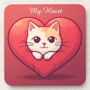 Süße weiße Katze mit Herz Kawaii Kitty Liebesdesig Getränkeuntersetzer