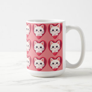Süße weiße Katze mit Herz Kawaii Kitty Liebesdesig Kaffeetasse