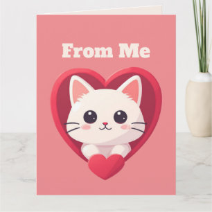 Süße weiße Katze mit Herz Kawaii Kitty Liebesdesig Karte