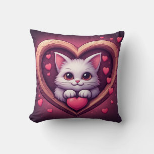 Süße weiße Katze mit Herz Kawaii Kitty Liebesdesig Kissen