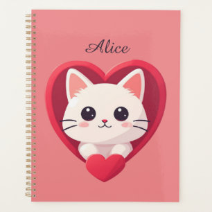 Süße weiße Katze mit Herz Kawaii Kitty Liebesdesig Planer