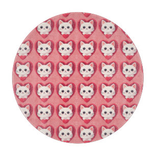 Süße weiße Katze mit Herz Kawaii Kitty Liebesdesig Schneidebrett