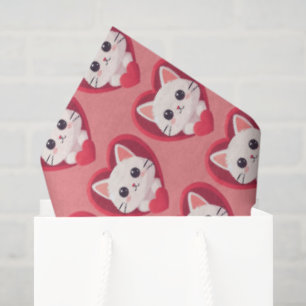 Süße weiße Katze mit Herz Kawaii Kitty Liebesdesig Seidenpapier