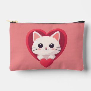 Süße weiße Katze mit Herz Kawaii Kitty Liebesdesig Zubehörtasche