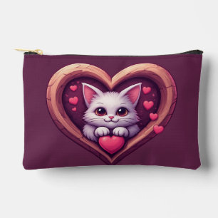 Süße weiße Katze mit Herz Kawaii Kitty Liebesdesig Zubehörtasche