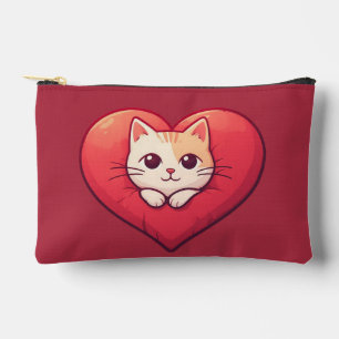 Süße weiße Katze mit Herz Kawaii Kitty Liebesdesig Zubehörtasche