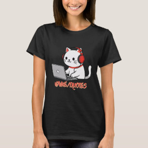 Süße weiße Katze mit roten Kopfhörern Laptop T-Shirt