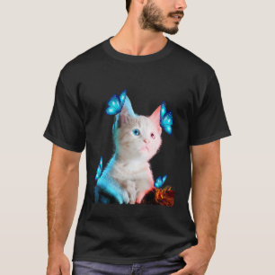 Süße weiße Katze mit Schmetterling Katzenadoption T-Shirt