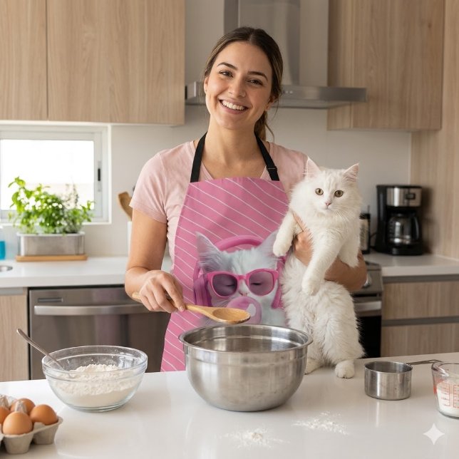 Süße weiße Katze – Personalisiert Schürze (Von Creator hochgeladen)