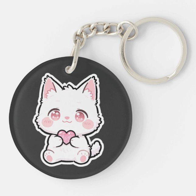 Süße weiße Katze Schlüsselanhänger (Rückseite)