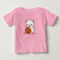 „Süße weiße Katze spielt mit Wollball Kawaii“