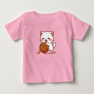 „Süße weiße Katze spielt mit Wollball Kawaii“ Baby T-shirt