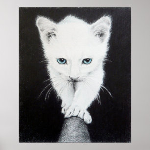 Süße weiße Katze Tierzeichnung Kunst Katzenliebhab Poster
