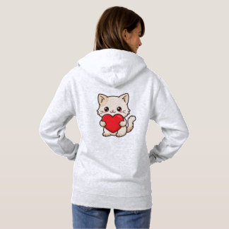 Süße weiße Katze umarmt ein großes rotes Herz - Va Hoodie