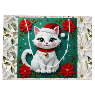 Süße weiße Katze und Weihnachtsstern Weihnachten Große Geschenktüte