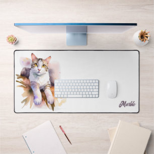 Süße weiße Katze Wasserfarben-Illustration Schreibtischunterlage