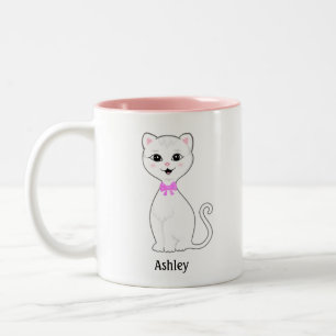 Süße weiße Katzen-Carton-Personalisierung Zweifarbige Tasse