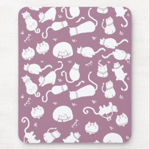 Süße weiße Katzen Muster auf Mauve-Hintergrund Mousepad