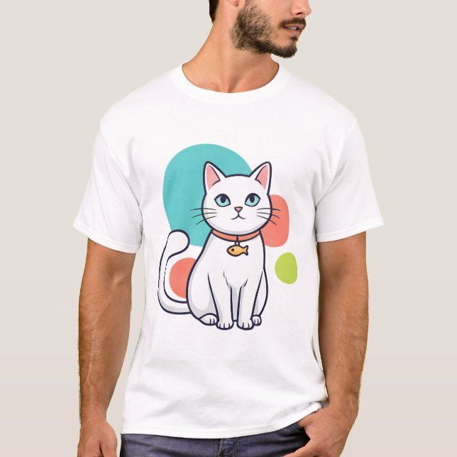 Süße weiße Katzenfischhalskette T-Shirt (Vorderseite)