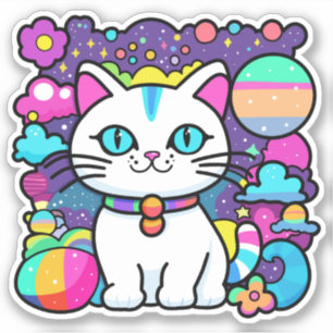 Süße weiße kosmische Raum Kitty Katze Aufkleber