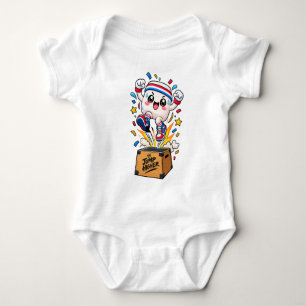 Süße weiße Maskottchen-Boxsprung-Fitness-Cartoon Baby Strampler