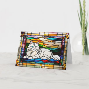 Süße weiße Perserkatze in Buntglas Karte