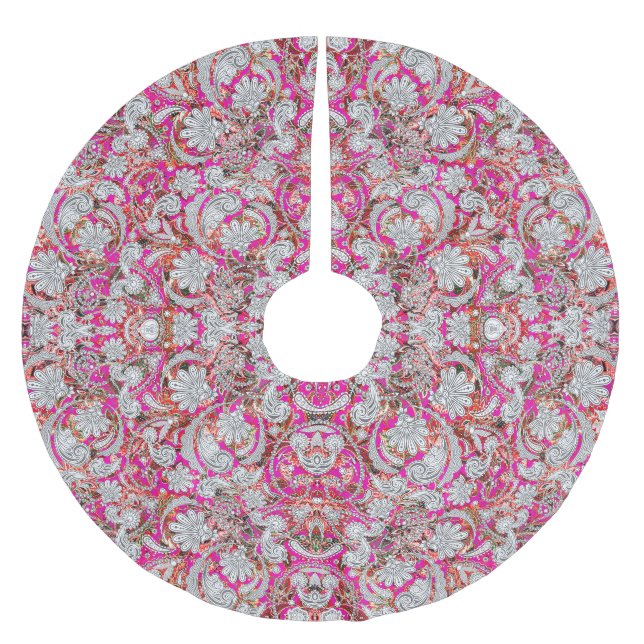 Süße weiße rosa Paisleymuster Polyester Weihnachtsbaumdecke (Vorderseite)