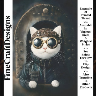 Süße Weiße Steampunk Dieselpunk Katze AQ9 Decoupag Seidenpapier