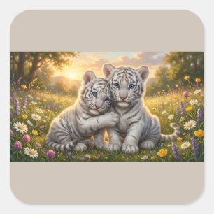 Süße weiße Tigerbabys – Freundschaftsgeschenk Quadratischer Aufkleber