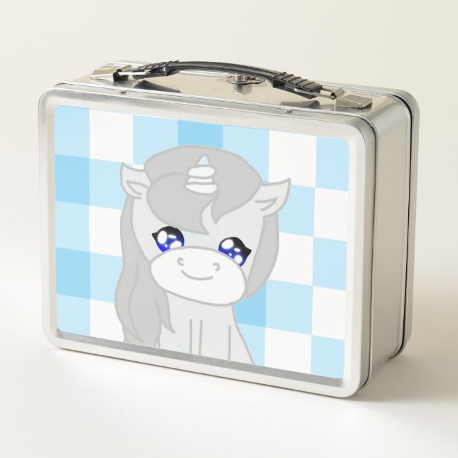 Süße weiße und blaue Einhorn-Lunchbox Metall Brotdose (Rückseite)