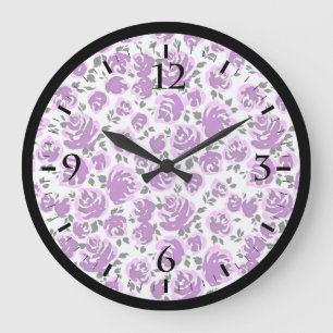 Süße weiße Veilchen-Rosen-Muster Große Wanduhr