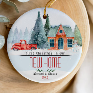 Süße weiße Winterlandschaft zum ersten Weihnachten Keramik Ornament