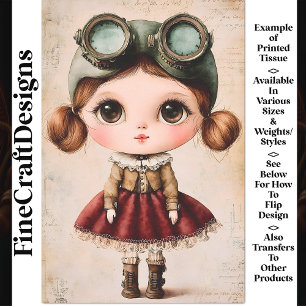 Süße weitäugige Fantasy Retro-Puppe AM3 Decoupage Seidenpapier