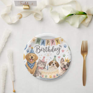 Süße Welpen Frohe Geburtstag Feierliche Papier Tel Pappteller