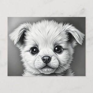 Süße Welpen Gesicht Schwarz-Weiß-Illustration Postkarte