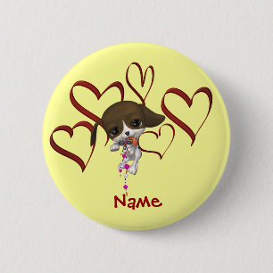 Süße Welpen-Herzen-Monogramm-Name Personalisiert Button