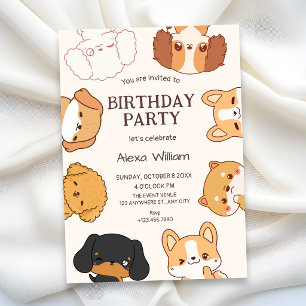 Süße Welpen-Hunde Geburtstag Einladung