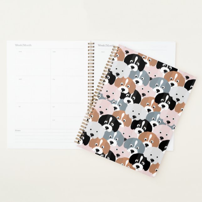 Süße Welpen-Hunde Rosa Schwarze Illustration Planer (Anzeige)
