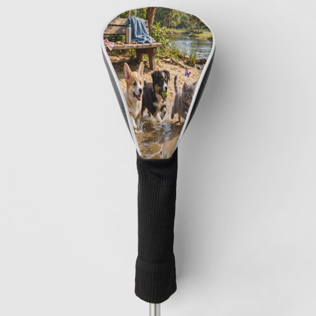 Süße Welpen & Kätzchen Riverside Adventure Golf Headcover (Vorderseite)