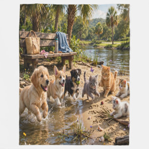 Süße Welpen & Kätzchen Riverside Fleece-Decke  Fleecedecke