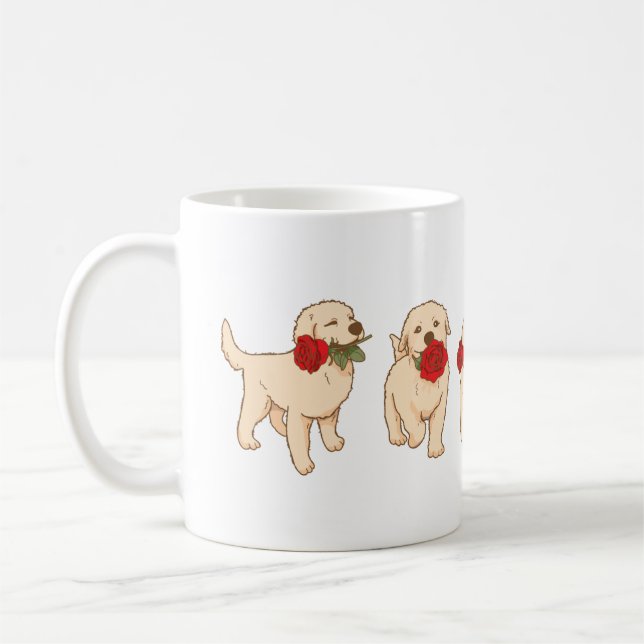 Süße Welpen-Rose Kaffeetasse (Links)