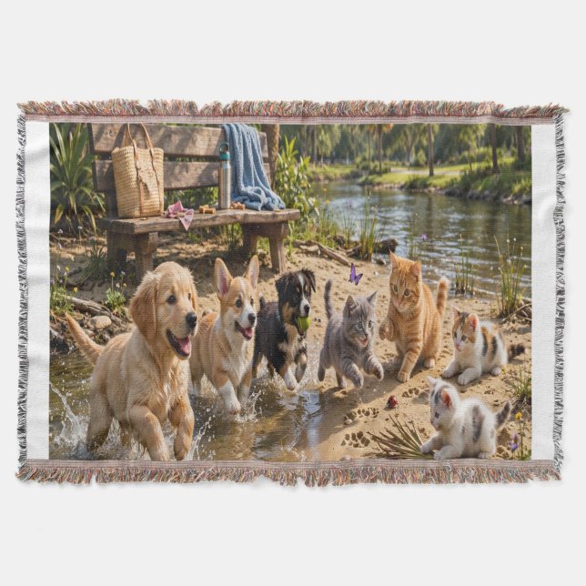 Süße Welpen und Kätzchen Riverside Wurfdecke  Decke (Vorderseite)