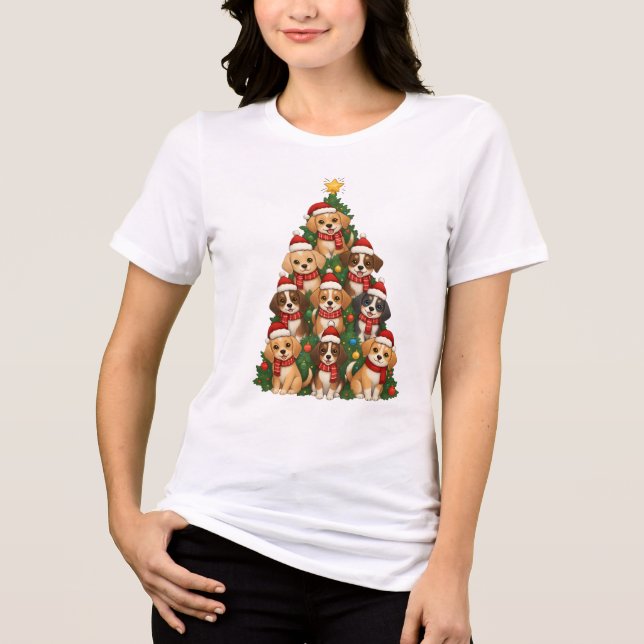 Süße Welpen-Weihnachtsbaum-Hundemutter-Geschenk Tri-Blend Shirt (Vorderseite)
