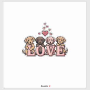 Süße Welpenliebe Valentinstag Vintage Gravur Desig Aufkleber