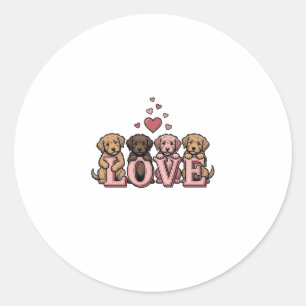 Süße Welpenliebe Valentinstag Vintage Gravur Desig Runder Aufkleber