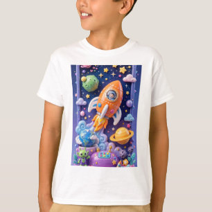 Süße Weltraum-Abenteuer 3D-Rakete Vertikal T-Shirt