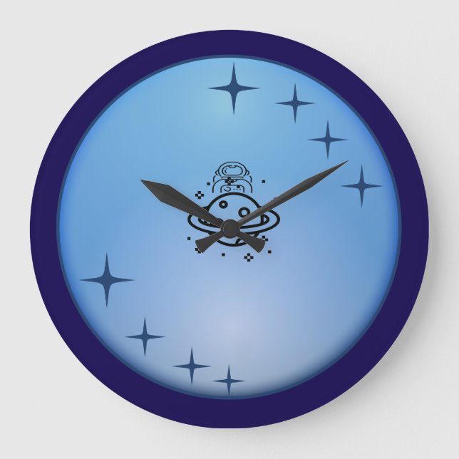 Süße Weltraum-Astronauten-Wanduhr – Blauer Galaxie Große Wanduhr (Vorderseite)