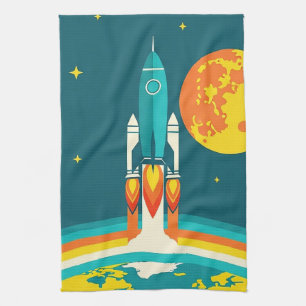 Süße Weltraum-Raketen-Zeichentrick Geschirrtuch