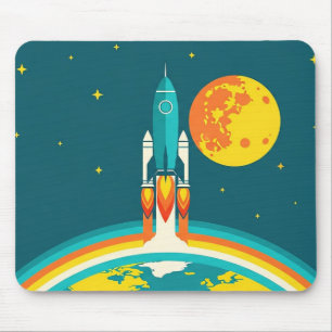 Süße Weltraum-Raketen-Zeichentrick Mousepad